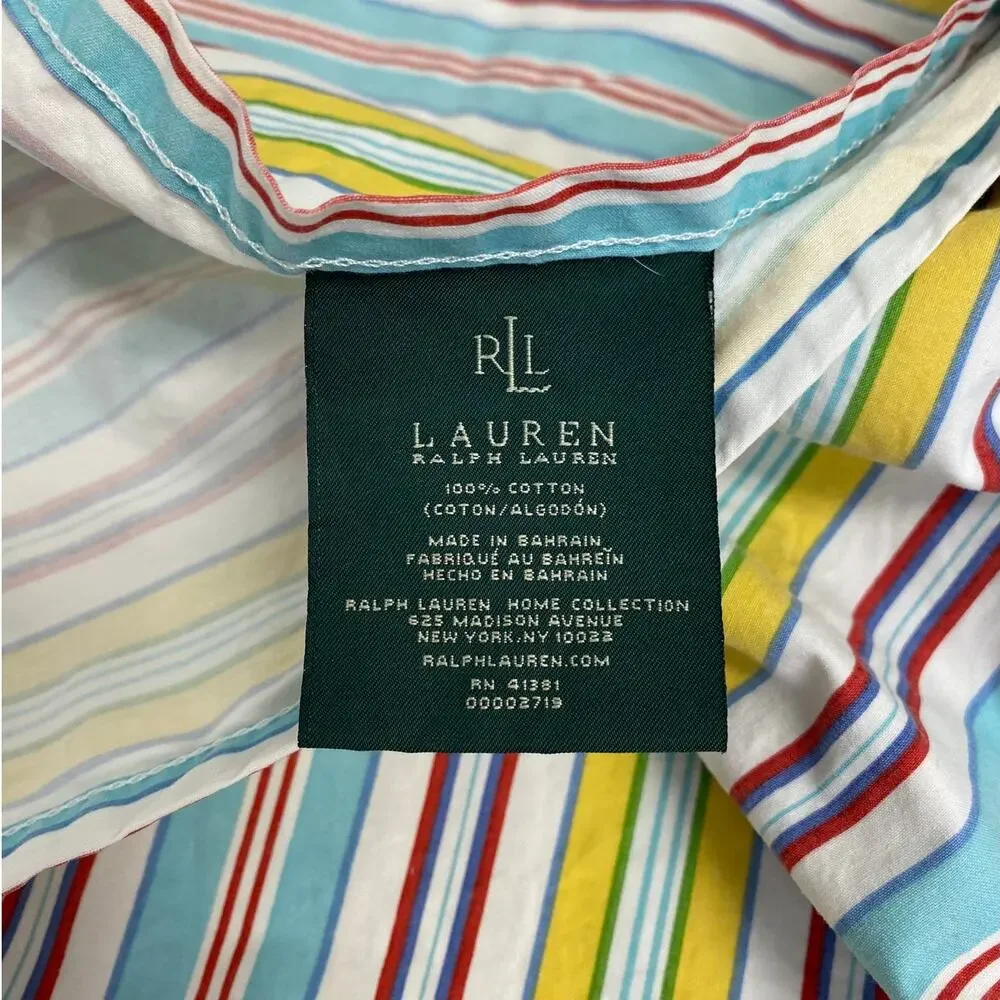 Lauren Ralph Lauren Flat Sheet Queen Cabana Stripe 100% Cotton Coastal FLAW